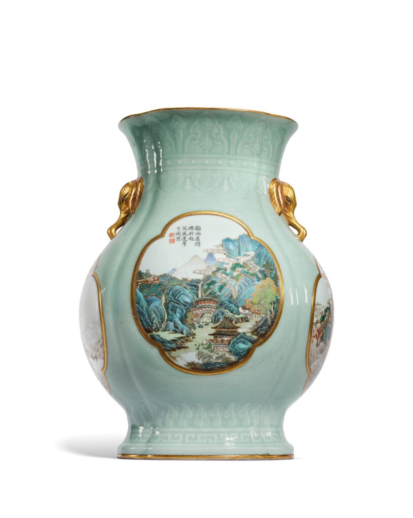 Yangcai Painted “Imperial Poems and Landscapes” Vase; Bonhams