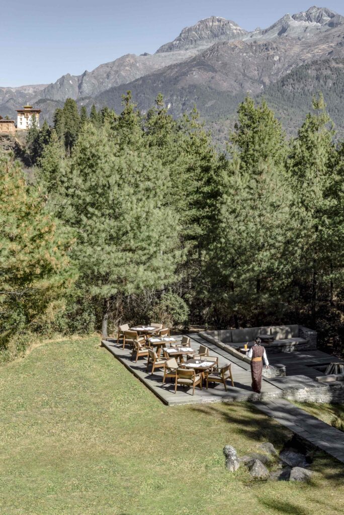 Amankora Bhutan; luxury lodges in the Himalayas; Accommodation, Paro Lodge, Fire-pit and Terrace